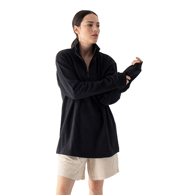 Zip separuh hoody wanita rami